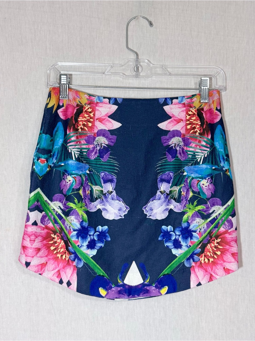 Ally size 2 Floral Mirror-Print Navy Mini Skirt